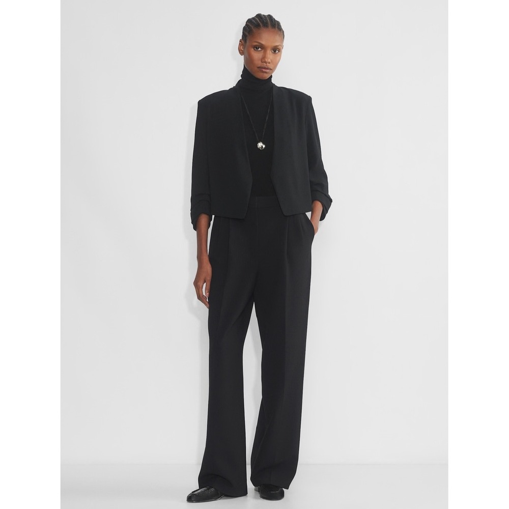 Babaton Blazer Black Cropped Open Front Ruched 3/4 Sleeve Size 2